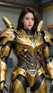 Electrical Gold Armored Titan Hero In The Warehouse