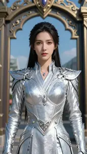Electrified Silver Suited Warrior Hero At The Gate