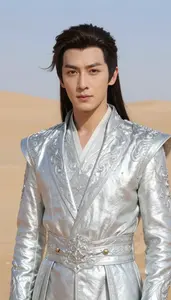 Electrified Silver Suited Prince Hero In The Desert