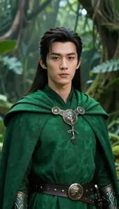 Emerald Green Caped Knight Hero In The Jungle