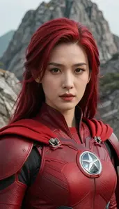 Feral Red Caped Defender Hero On The Mountain Peak