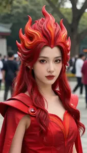 Fiery Red Caped Bastion Hero In The Public Park
