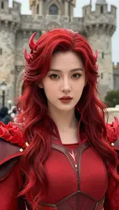 Fiery Red Caped Enforcer Hero At The Castle