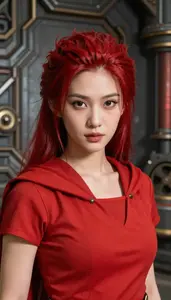Fiery Red Caped Fighter Hero At The Industrial Complex