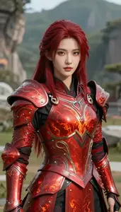 Flaming Red Armored Knight Hero In The Valley