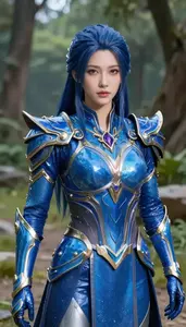 Fluid Water Blue Armored Warrior Hero On The Forest Trail