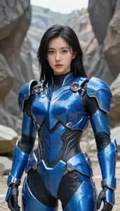 Fluid Water Blue Armored Fighter Hero In The Canyon