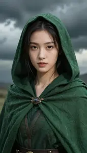 Forest Green Cloaked Fighter Hero In The Storm Cloud