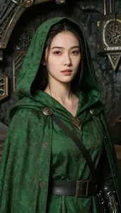 Forest Green Cloaked Warrior Hero In The Underground Bunker