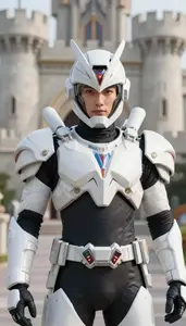 Frost White Armored Defender Hero At The Castle