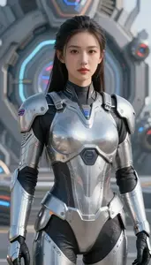 Futuristic Silver Armored Operative Hero On The Hilltop