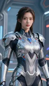 Futuristic Silver Armored Champion Hero On The Skyway