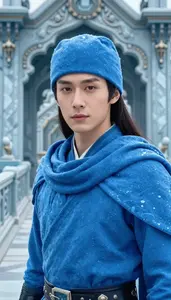 Glacial Ice Blue Caped Fighter Hero On The Bridge