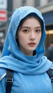 Glacial Ice Blue Caped Operative Hero In The Commercial