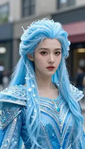 Glacial Ice Blue Caped Guardian Hero In The Commercial