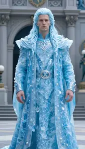 Glacial Ice Blue Caped Colossus Hero In The City Plaza