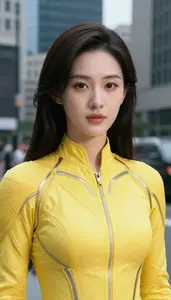 Glowing Yellow Suited Liberator Hero In The Downtown
