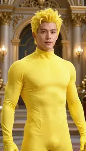 Glowing Yellow Suited Colossus Hero At The Palace