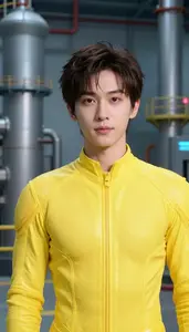 Glowing Yellow Suited Protector Hero At The Power Plant