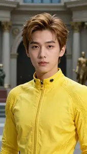Glowing Yellow Suited Agent Hero In The Museum