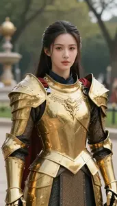 Gold Armored Knight Hero In The Public Park