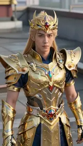 Gold And Silver Armored Lord Hero On The Rooftop