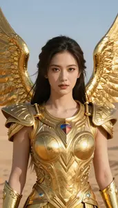 Gold Winged Master Hero In The Desert Landscape