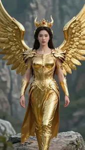 Gold Winged Protector Hero On The Cliff