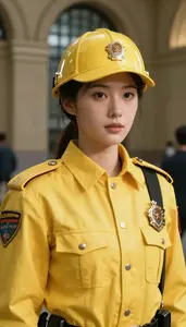 Golden Yellow Caped Enforcer Hero At The Train Station
