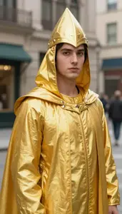 Golden Yellow Caped Guardian Hero In The City Street