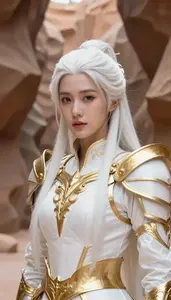 Graceful White And Gold Knight Hero In The Canyon