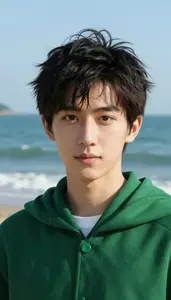 Green Caped Prince Hero At The Ocean Shore