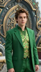 Green Suited Prince Hero On The Mountain Peak