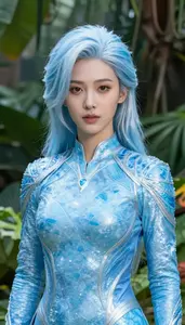 Ice Blue Suited Defender Hero In The Jungle