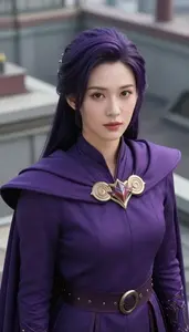 Immense Purple Caped Commander Hero On The Rooftop