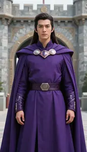 Immense Purple Caped Commander Hero At The Fortress Gate