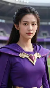 Immense Purple Caped Protector Hero At The Stadium