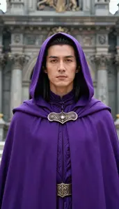 Immense Purple Caped Lord Hero At The Historic Monument
