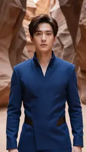 Indigo Suited Protector Hero In The Canyon