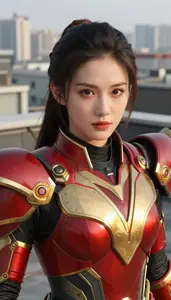 Inferno Red And Gold Commander Hero On The Rooftop