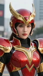 Inferno Red And Gold Crusader Hero In The Downtown District