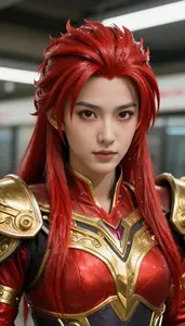 Inferno Red And Gold Warrior Hero In The Subway Station