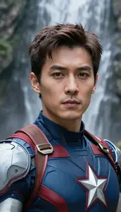 Iron Clad Avenger Hero At The Waterfall