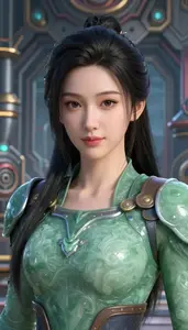 Jade Colored Fighter Hero At The Industrial Complex