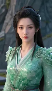 Jade Colored Protector Hero On The Cliff