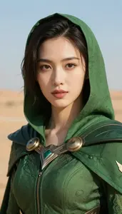Jungle Green Caped Guardian Hero In The Desert Landscape