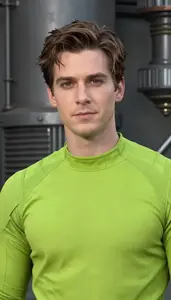 Lime Green Caped Avenger Hero At The Industrial Complex