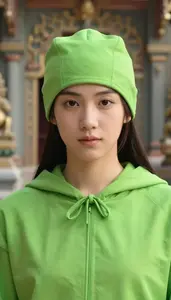Lime Green Caped Fighter Hero At The Temple