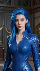 Liquid Blue Suited Harbinger Hero In The Warehouse