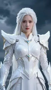 Luminous White Armored Warrior Hero In The Storm Cloud